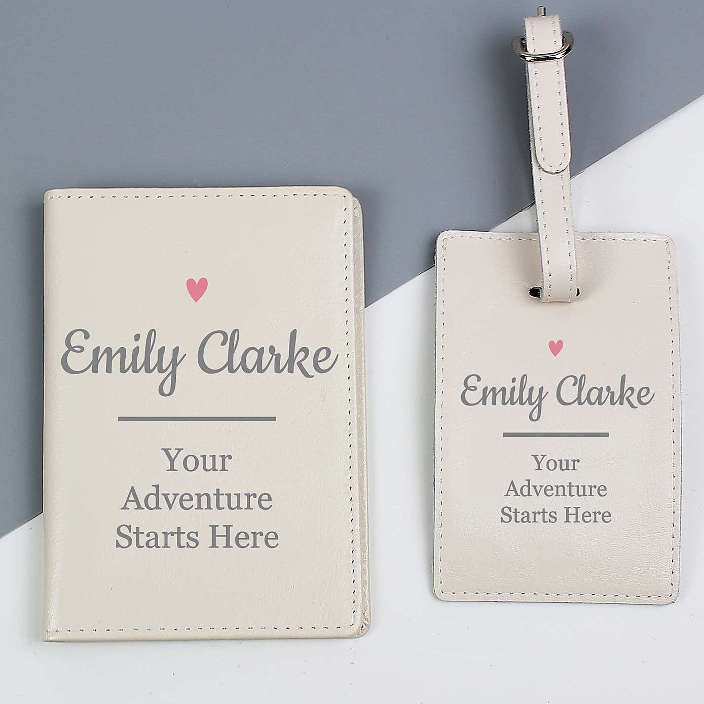Personalised Heart Passport Holder and Luggage Tag Set