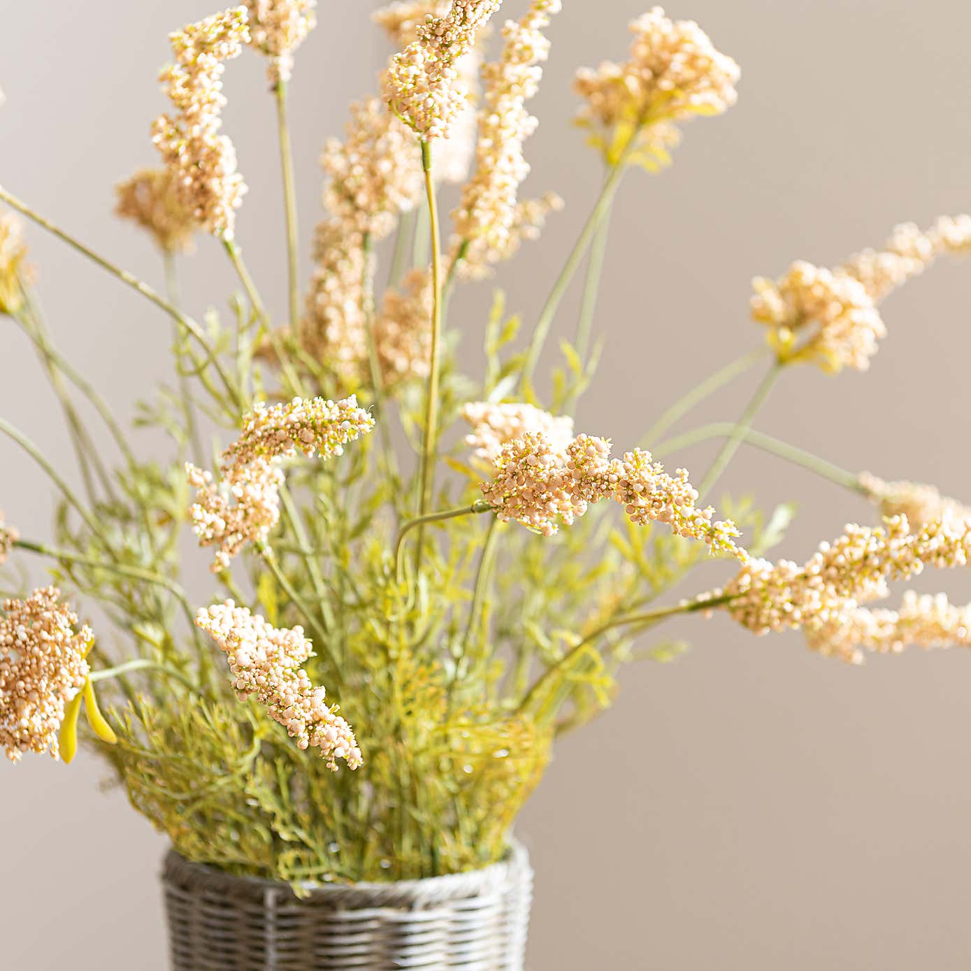 Artificial Yellow Astilbe in Woven Vase