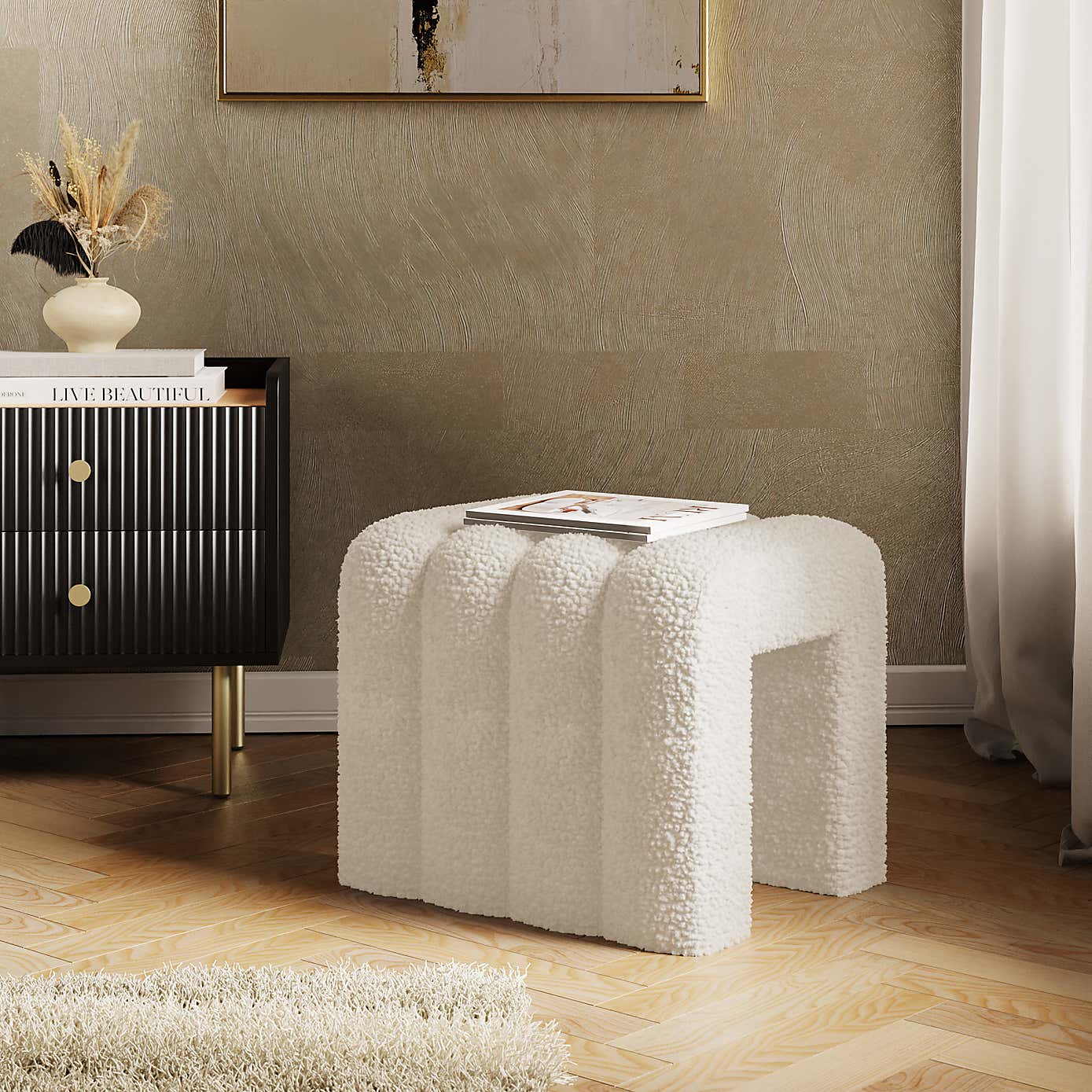 Pia Ribbed Sherpa Footstool