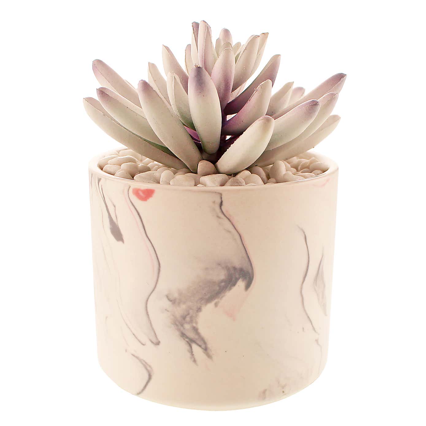 Artificial Grey Succulent in Pink and Grey Marble Plant Pot