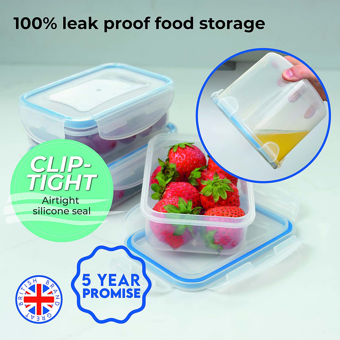 ADDIS Set of 3 Rectangular 0.24L Clip Tight Storage Containers