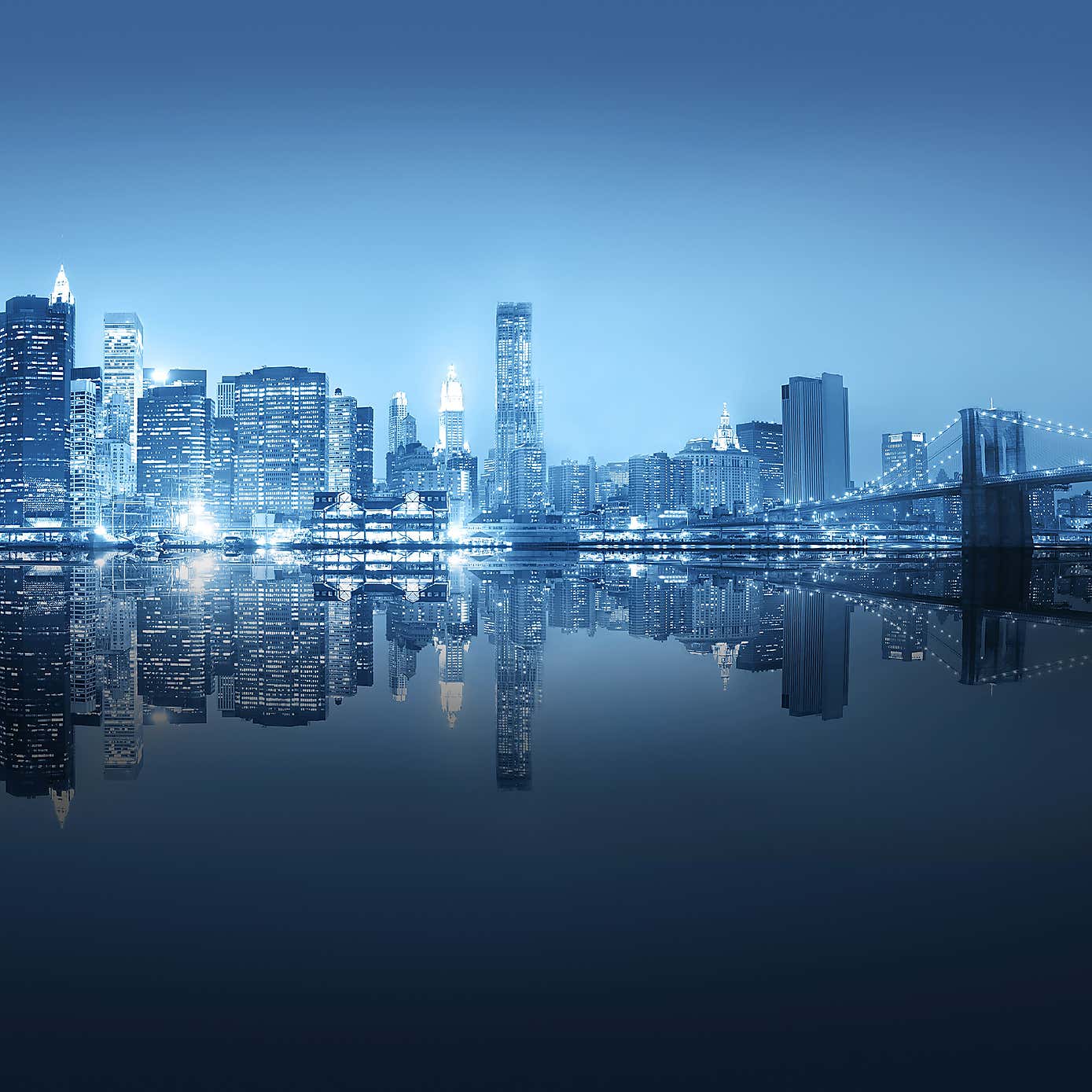 City Night Skyline Blue Mural