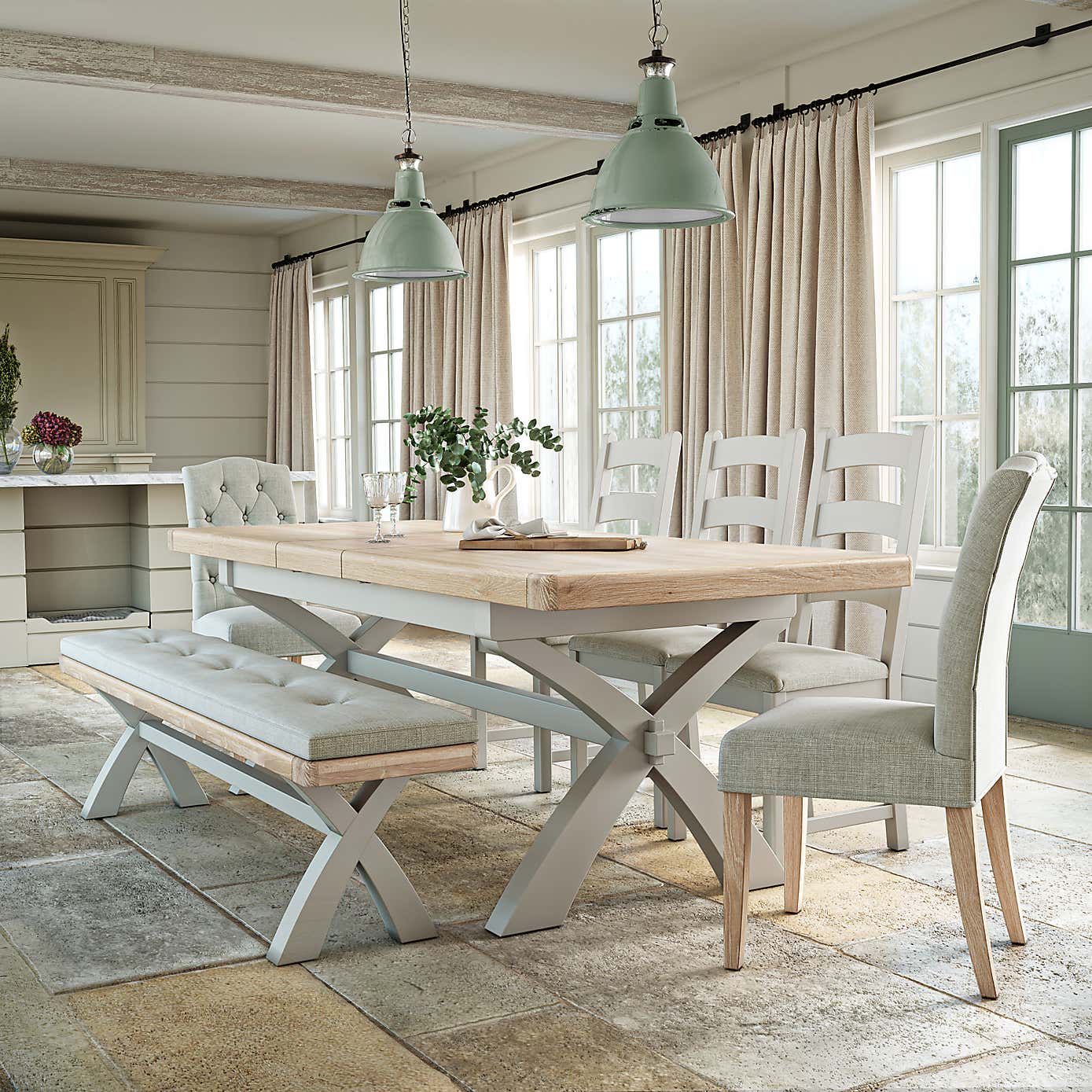 Salcombe 6-8 Seater Cross Leg Extendable Dining Table