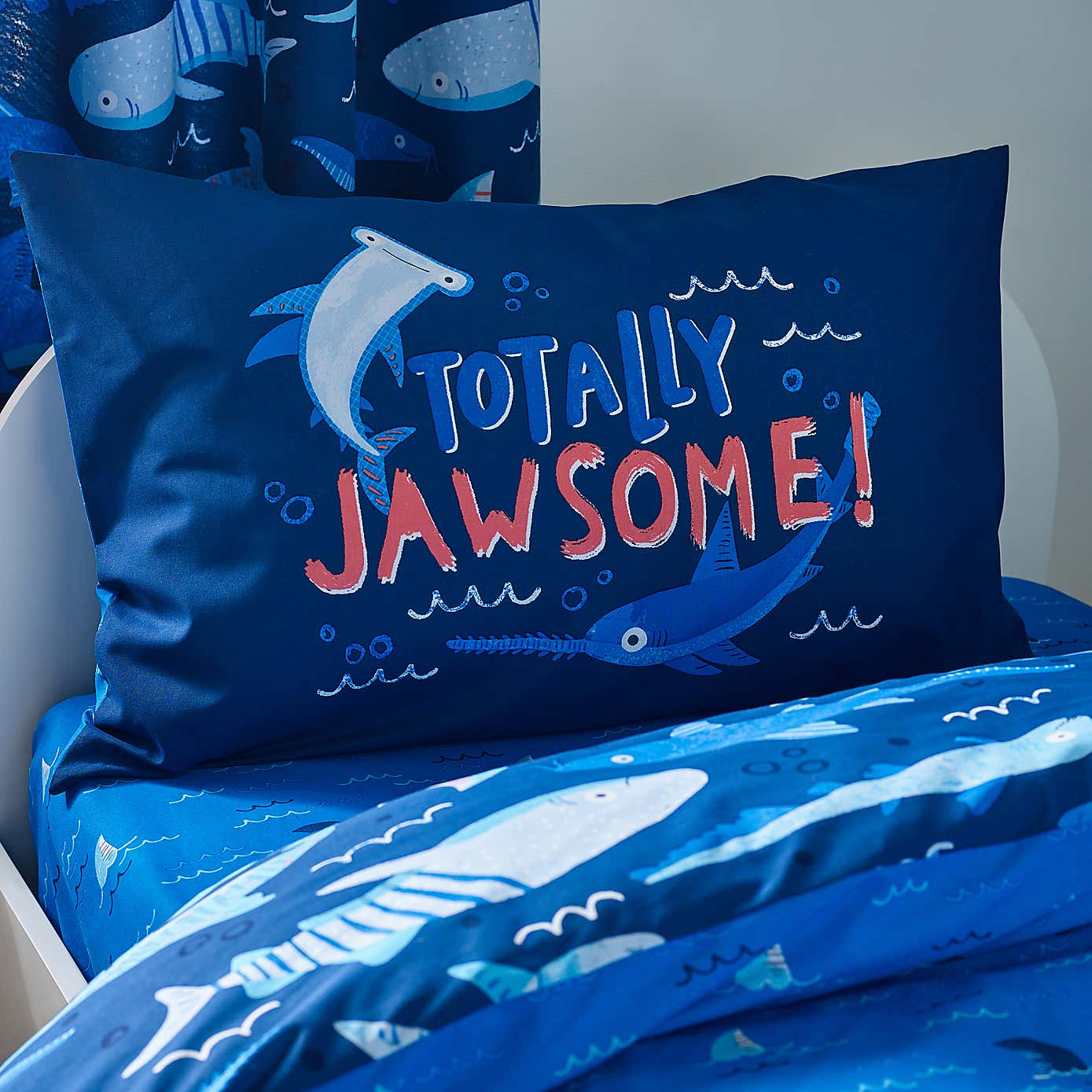 Catherine Lansfield Jawsome Shark Polycotton Duvet Cover & Pillowcase Set