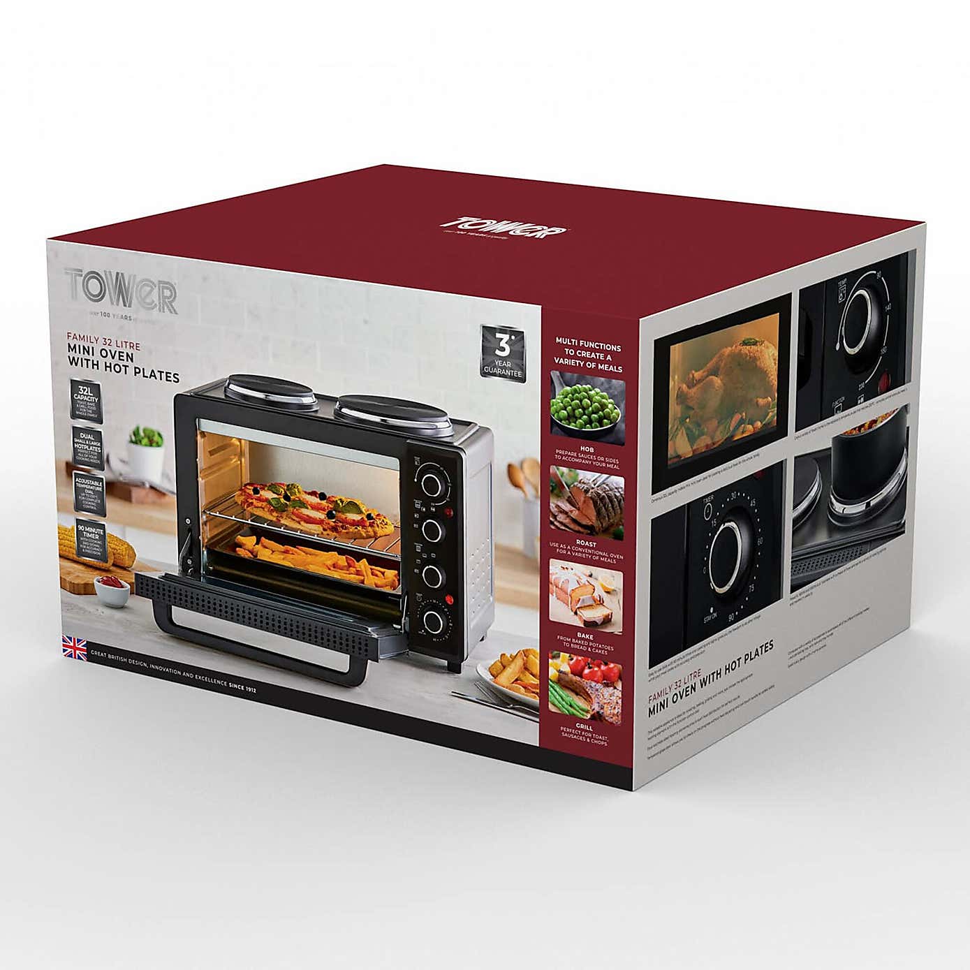 Tower 32L Black Mini Oven with Hot Plates
