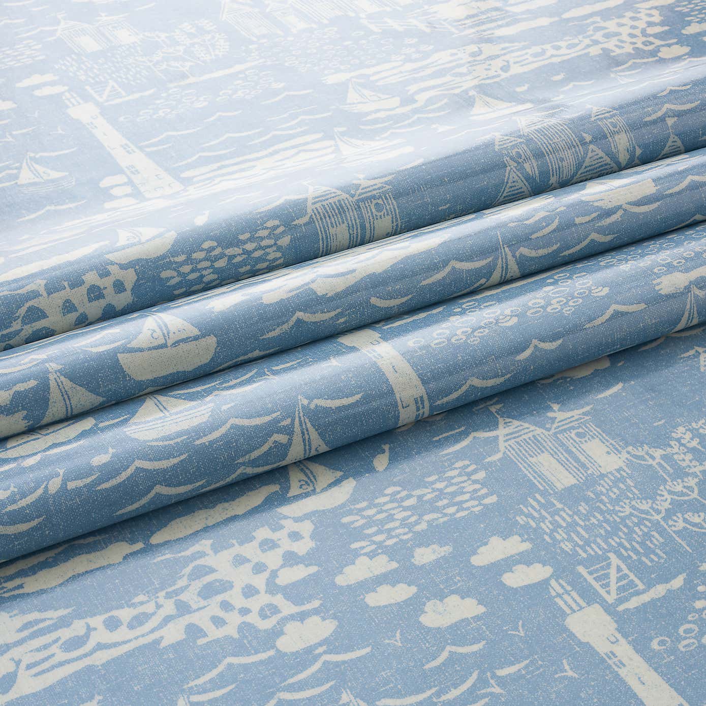 By the Metre Seaside Town PVC Ashley Blue