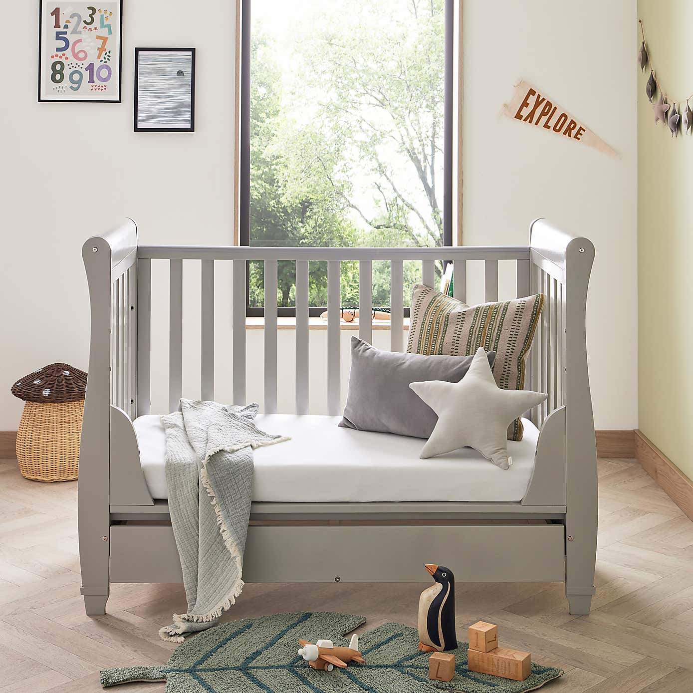 Babymore Eva Sleigh Cot Bed with Drawer