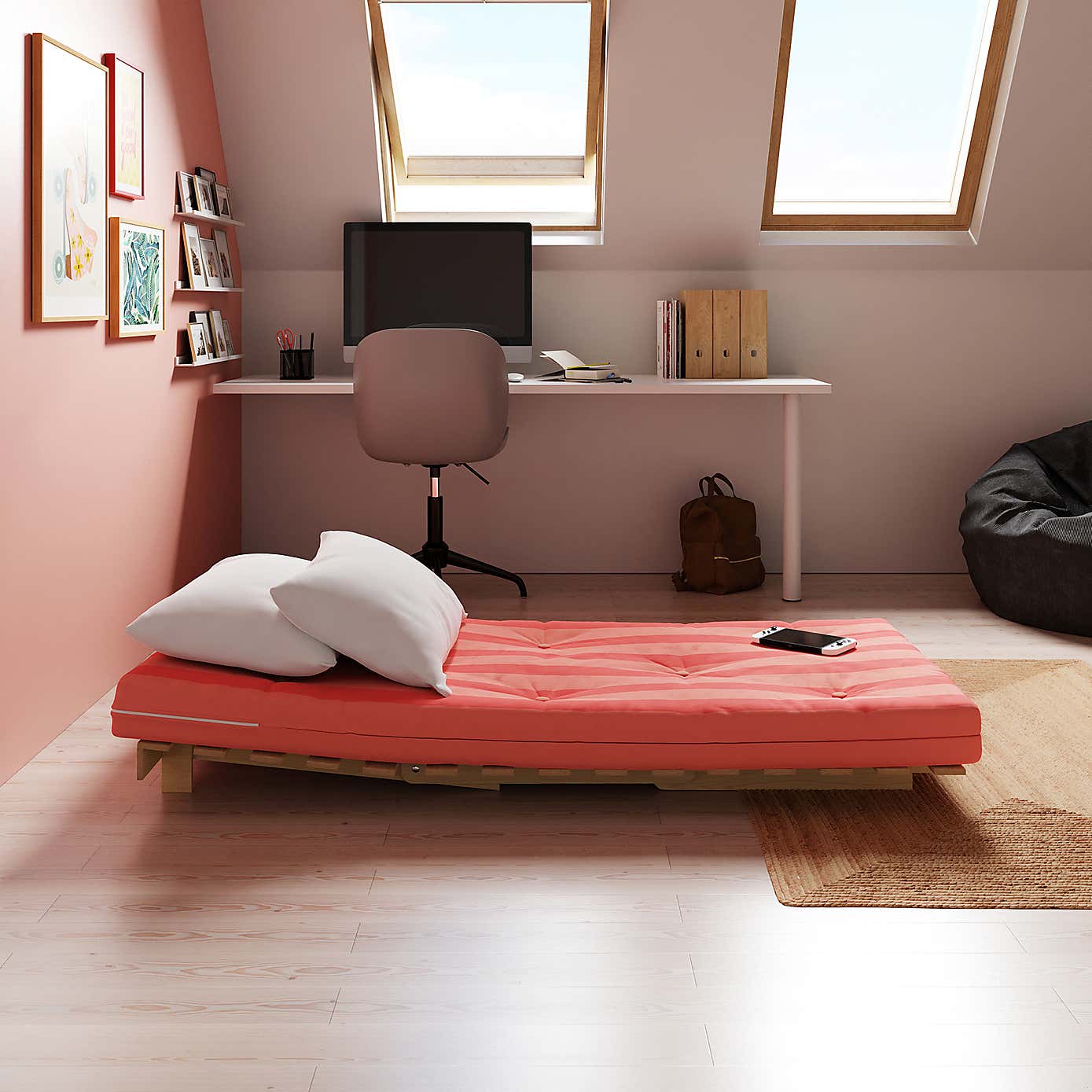 Mito Single Futon Stripe Pink