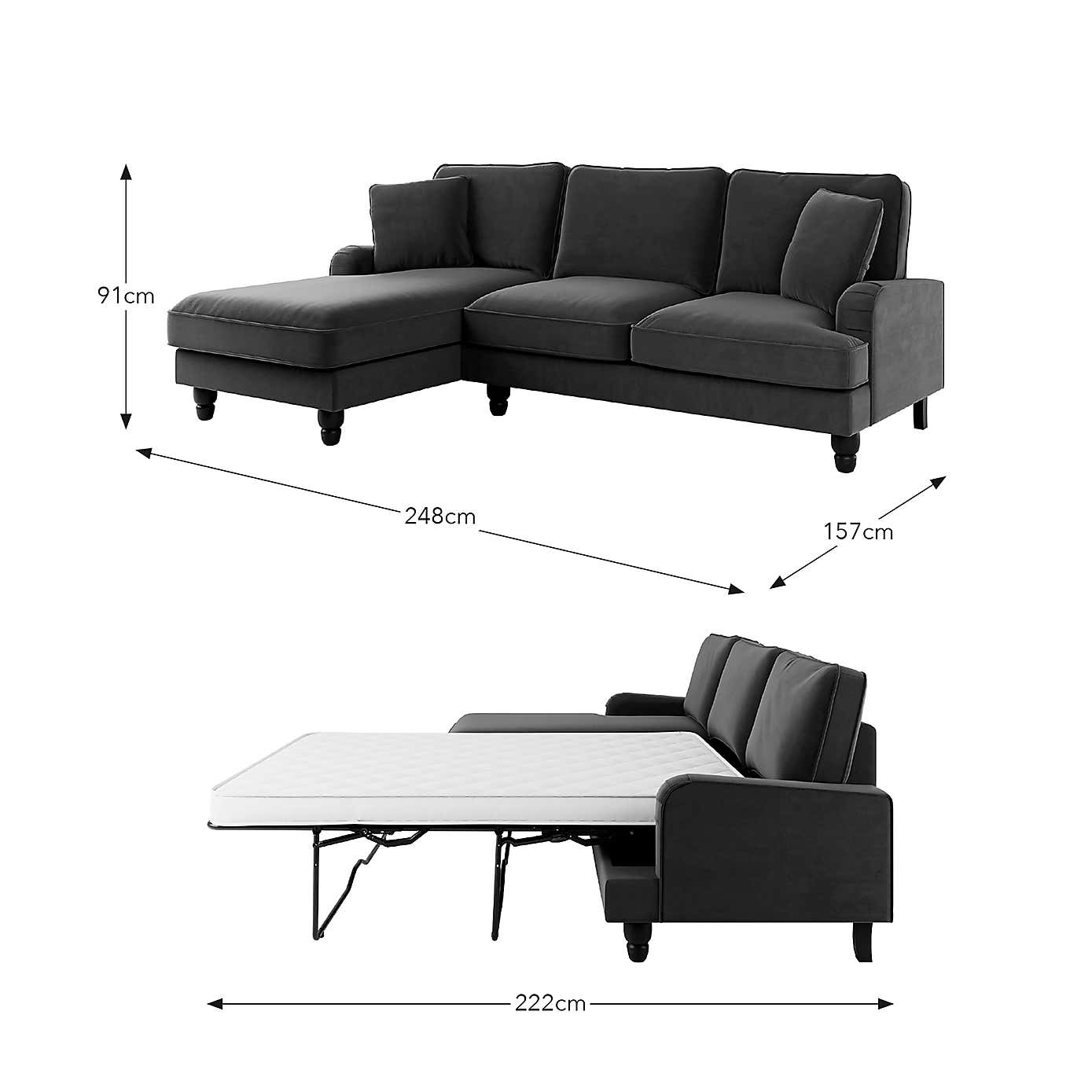Beatrice Matte Velvet 4 Seater Corner Chaise Double Sofa Bed