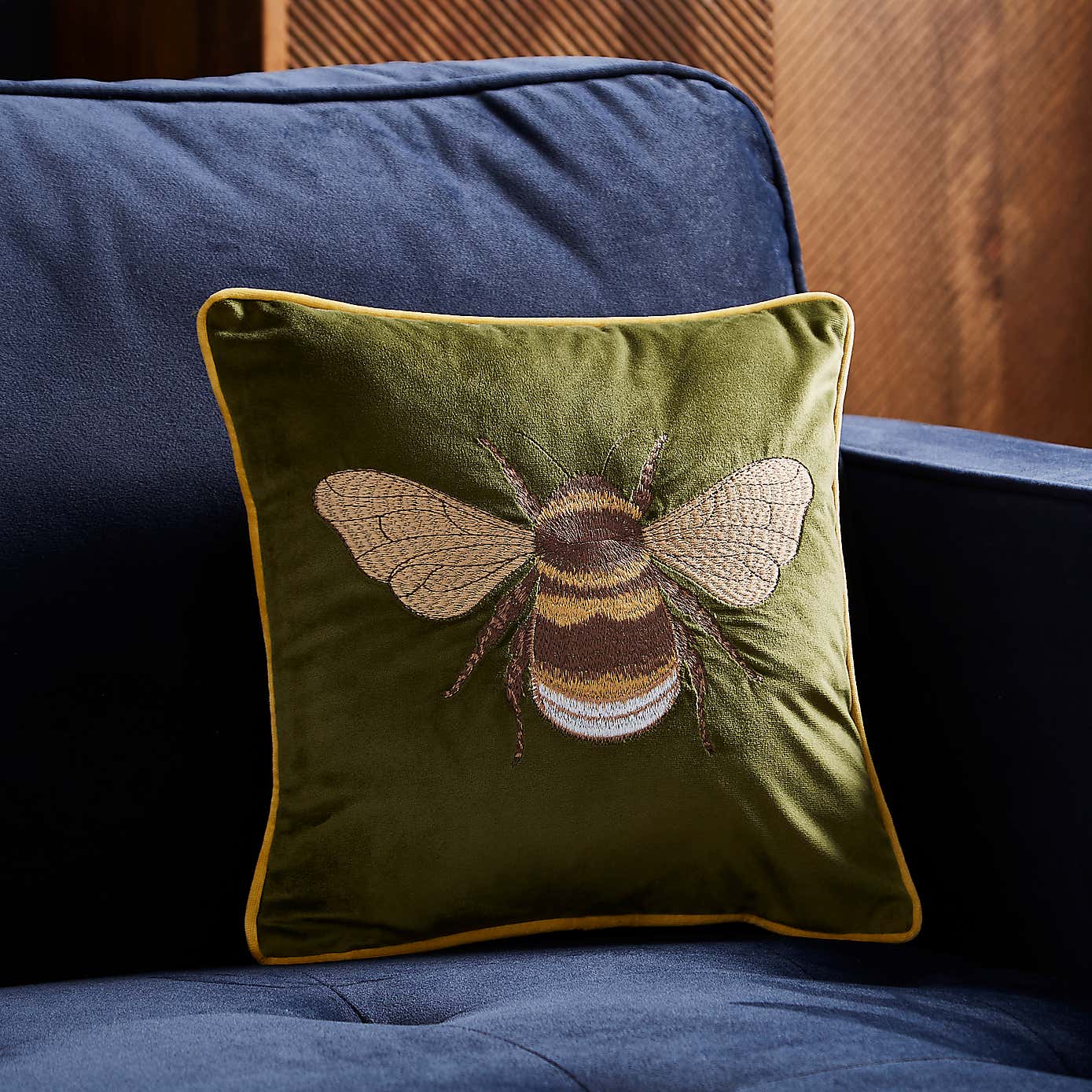 Embroidered Bee Square Cushion