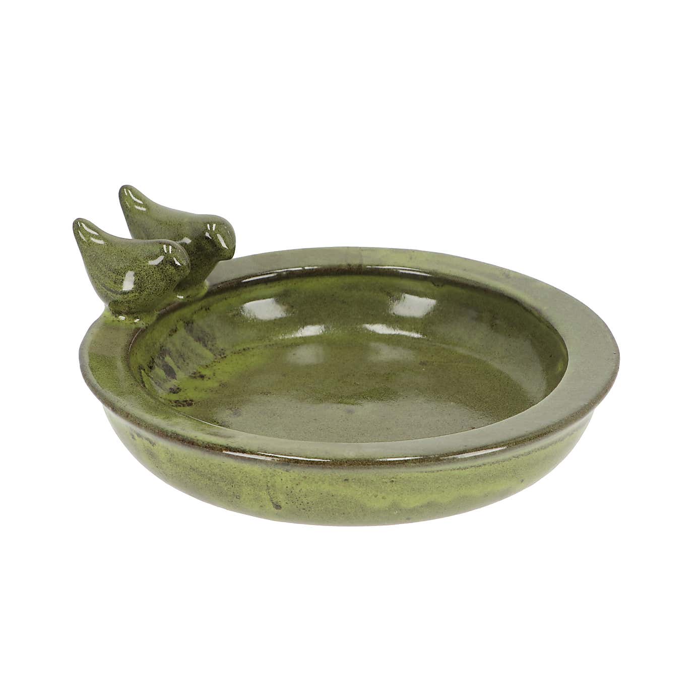 Fallen Fruits Green Ceramic Round Bird Bath