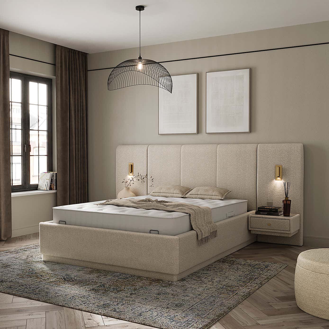 Oversized Hotel Bed Frame, Boucle