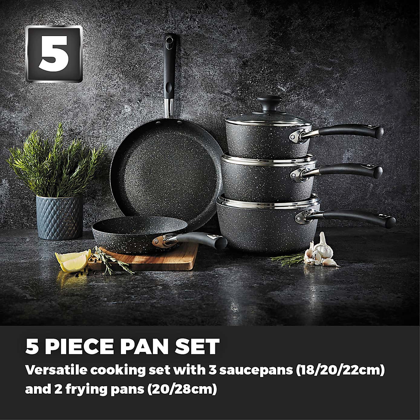 Tower Precision Non-Stick Aluminium 5 Piece Pan Set