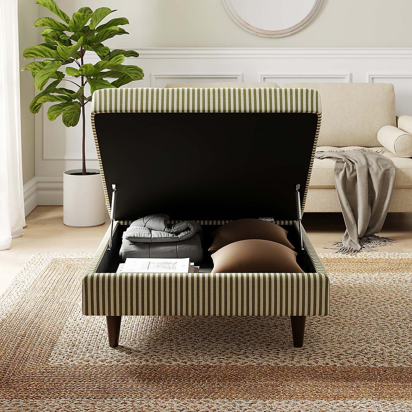 Zoe Square Storage Footstool, Pinstripe