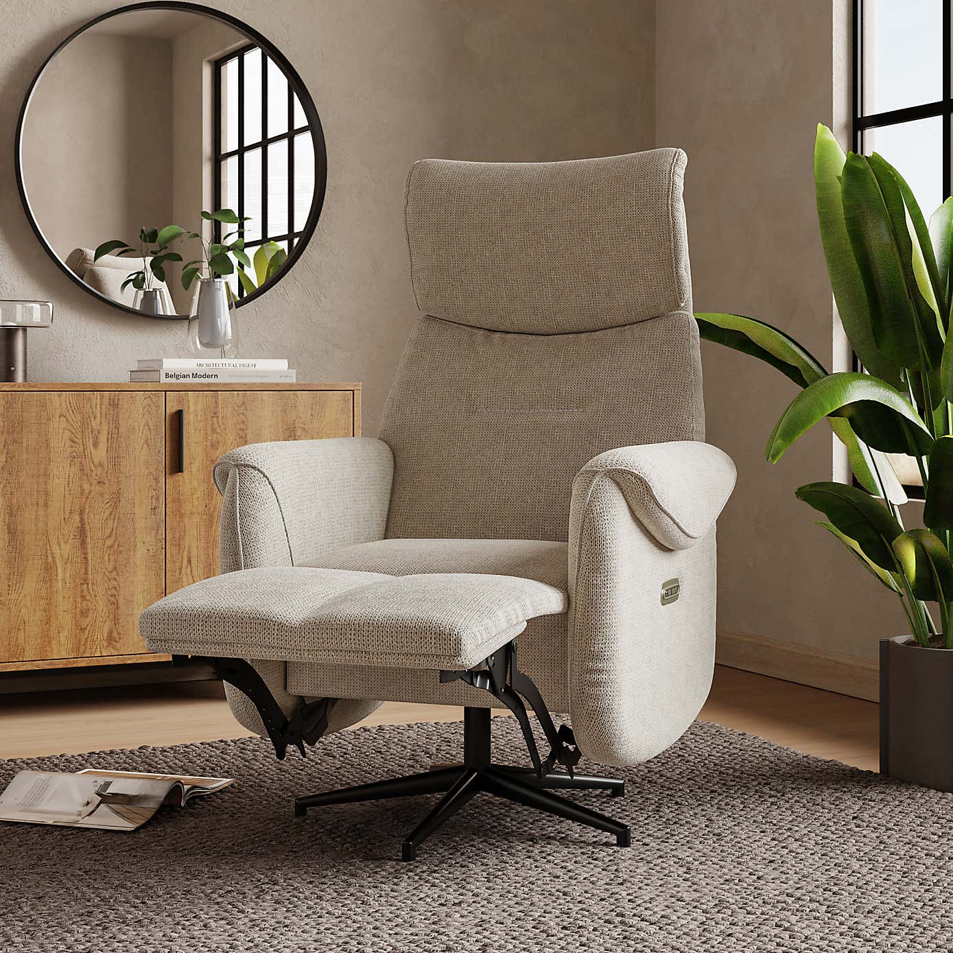 Silas Fabric Recline Swivel Chair