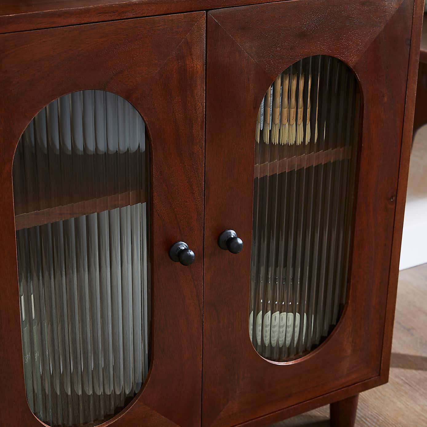 Elias Under Sink Unit, Acacia Wood and Reeded Glass