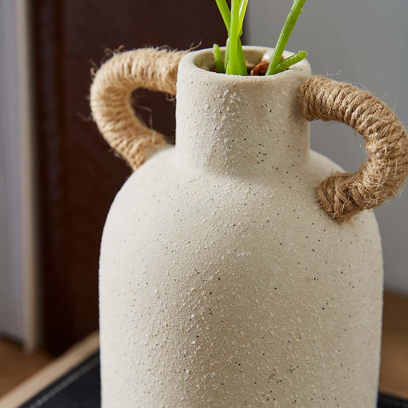 Artificial Honeycomb Dahlia Flowers in Woven Handled Vase