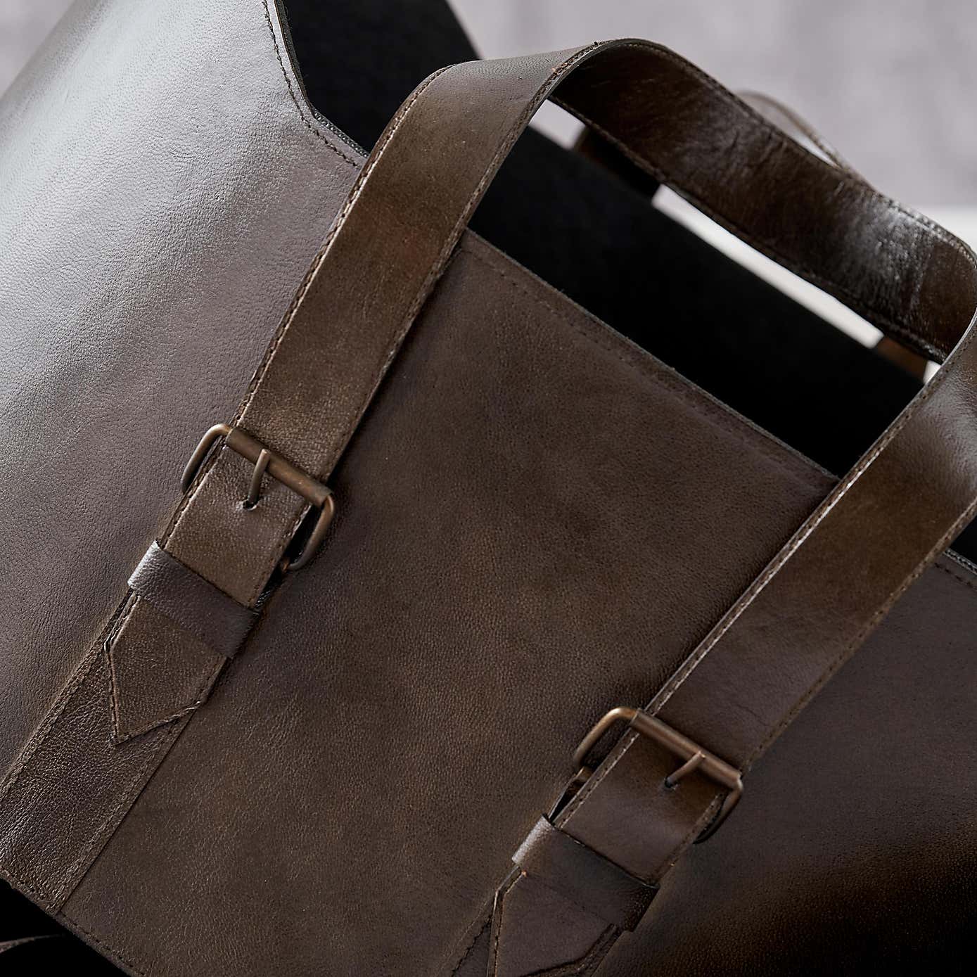 Set of 2 Alessio Leather Storage Baskets