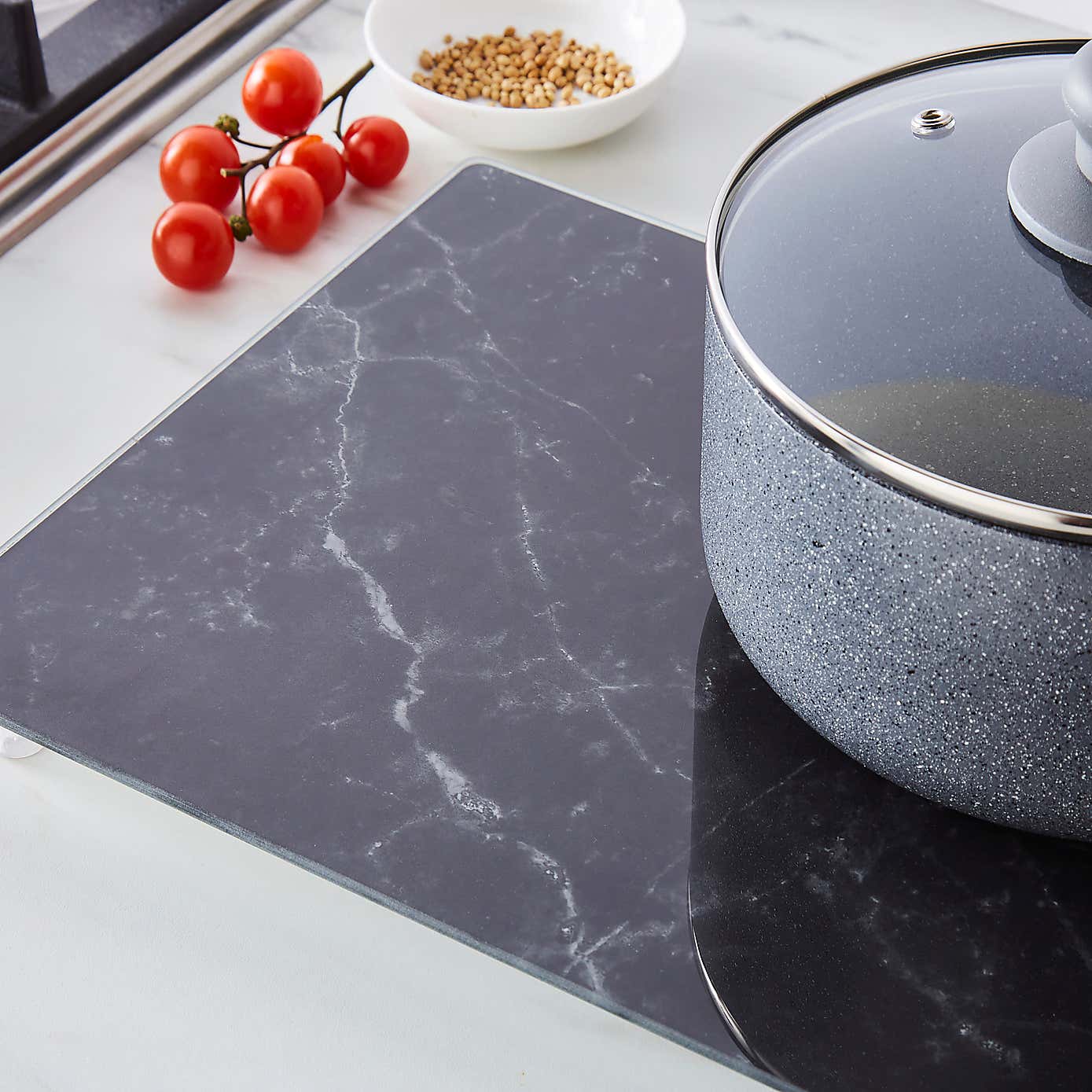 Black Marble Glass Hob Cover