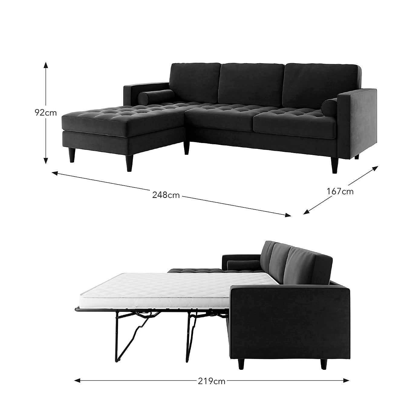 Zoe 4 Seater Corner Double Sofa Bed, Velvet