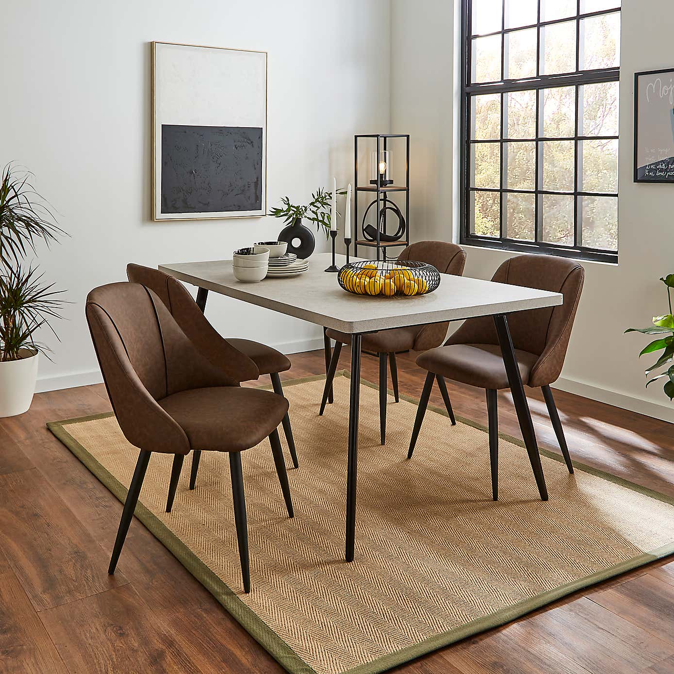 Luna Set of 2 Dining Chairs, Brown Faux Leather