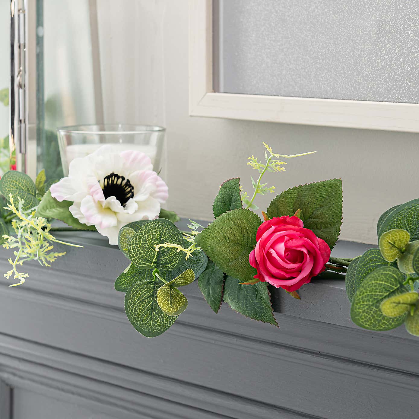 Artificial Pink and White Rose Garland