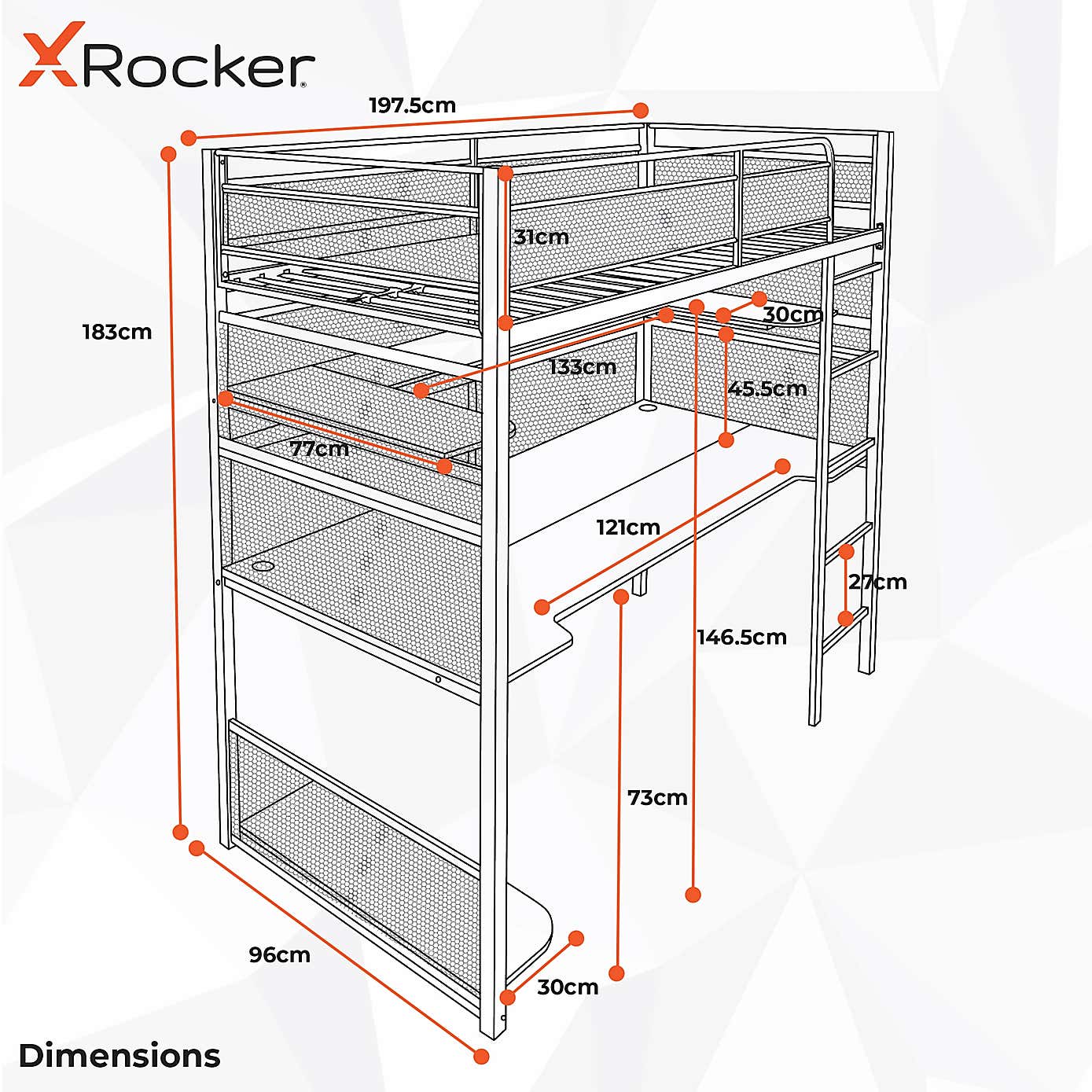 X Rocker Battlebunk Gaming High Sleeper Bunk Bed with Shelf & Desk