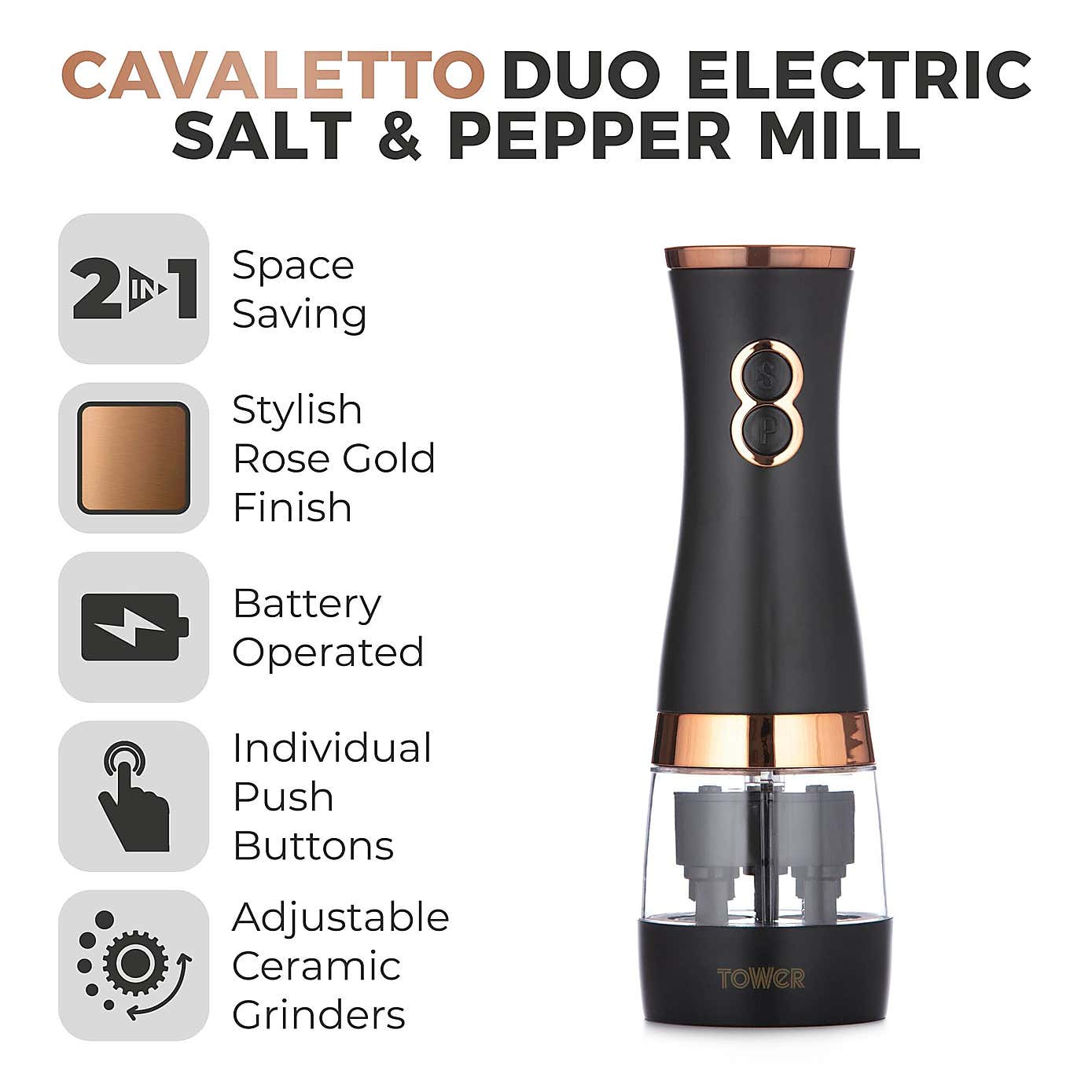 TOWER Cavaletto Black Salt and Pepper Mill
