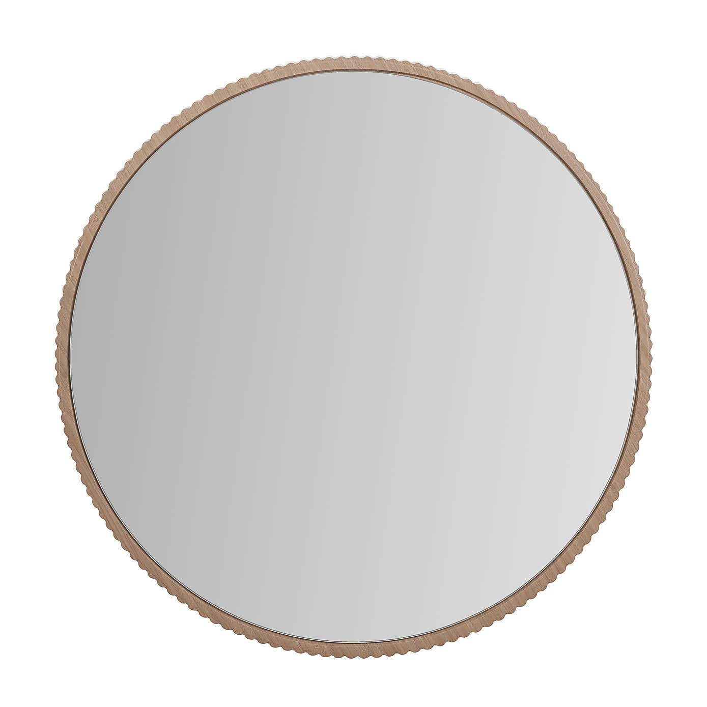 Oak Veneer Textured Edge Round Wall Mirror