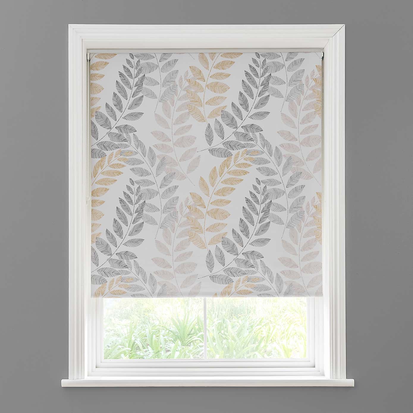 Leah Leaf Ochre Blackout Roller Blind