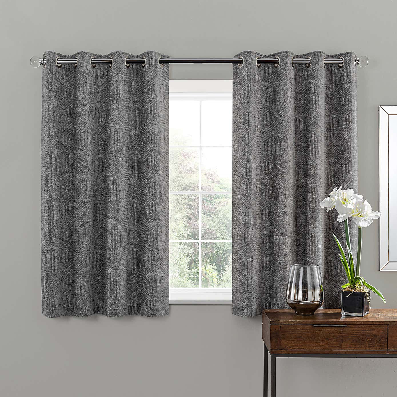 Chenille Geo Eyelet Curtains
