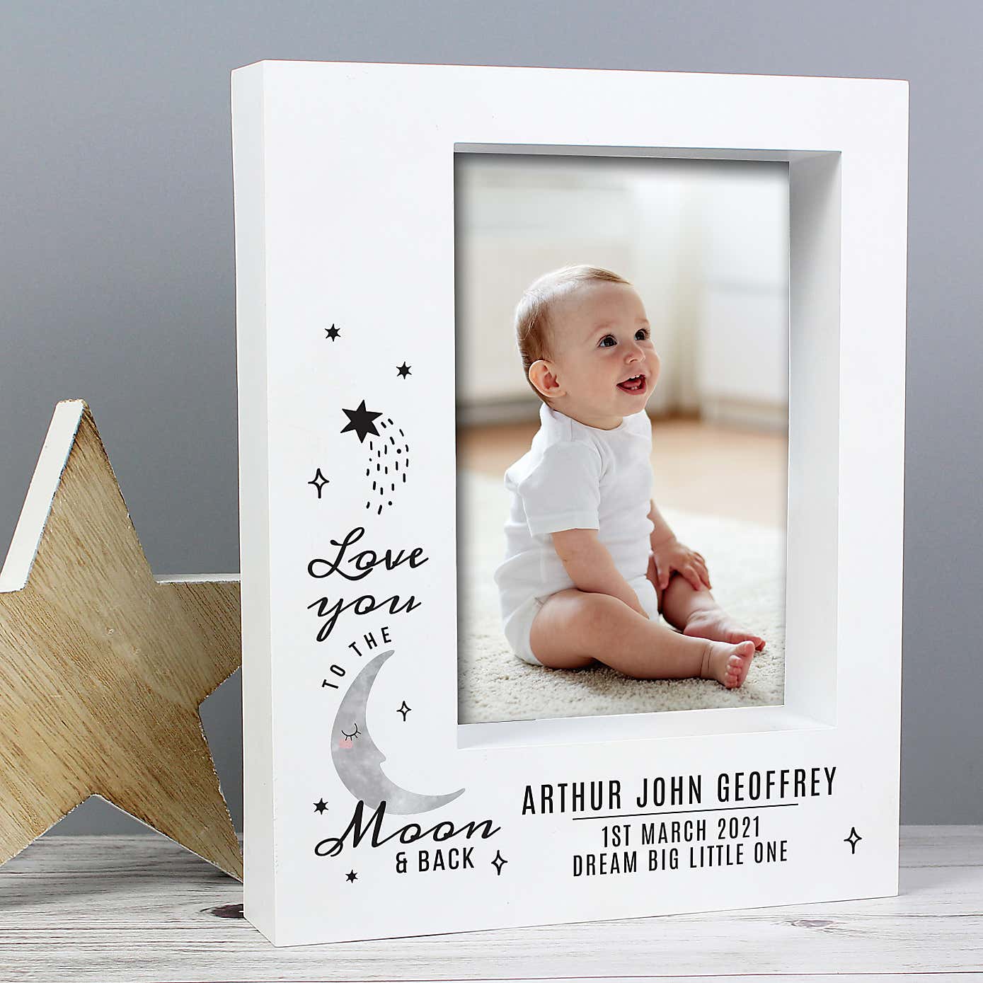 Personalised Baby To The Moon and Back Portrait Box Photo Frame