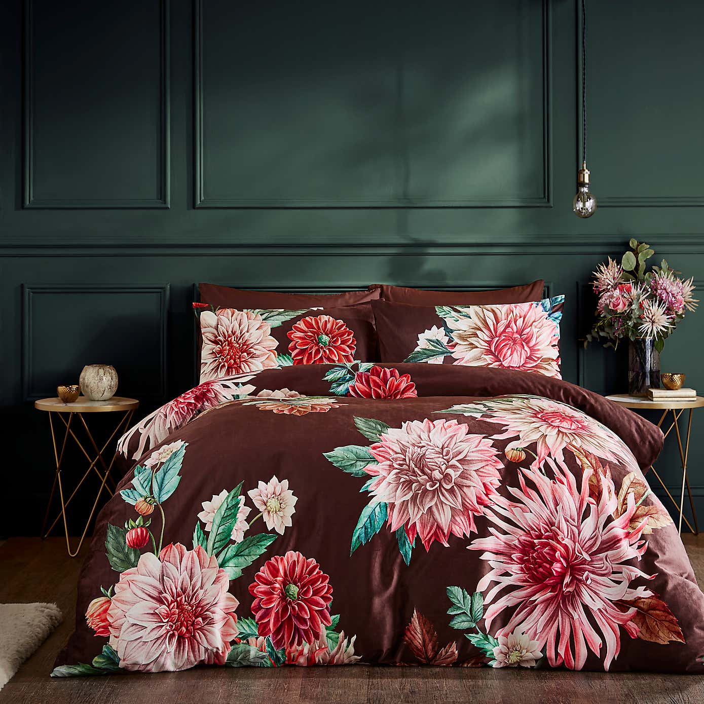 Allouise Floral Brown Duvet Cover and Pillowcase Set