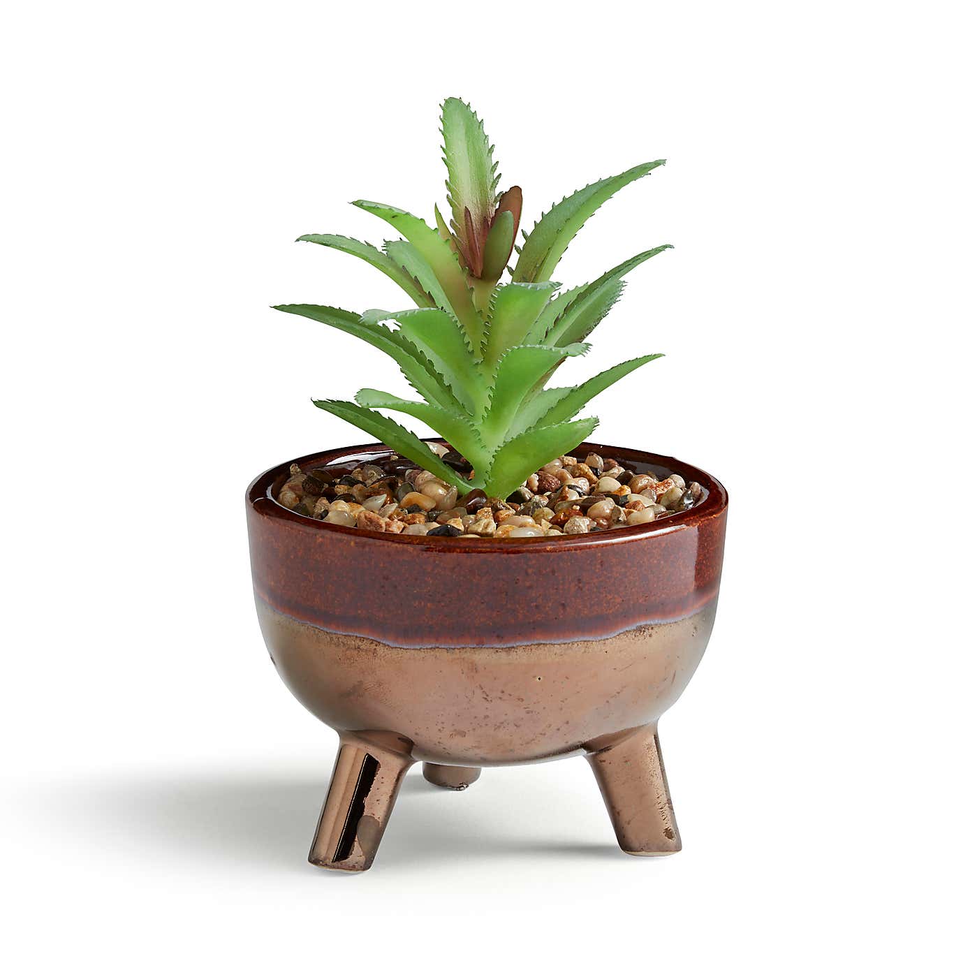 Artificial Succulents in Brown Glazed Footed Plant Pot