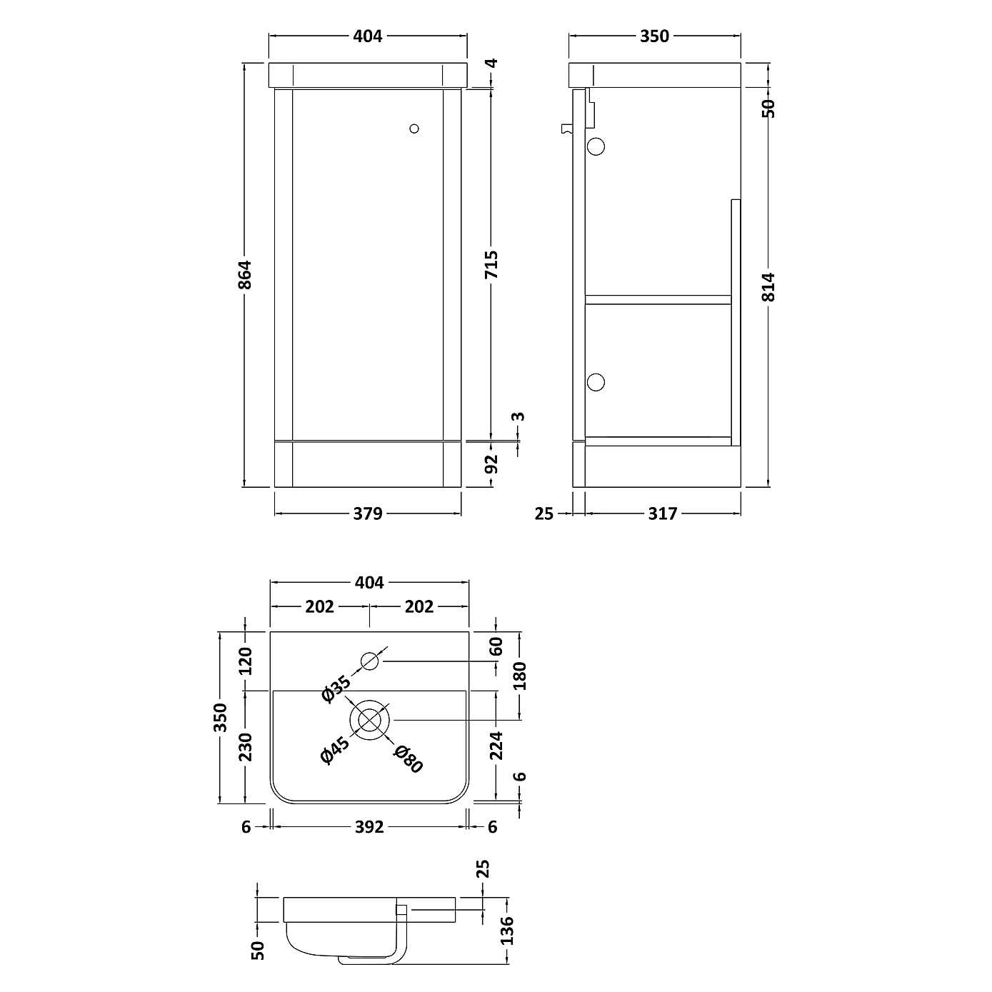 Core Floor Standing 1 Door Vanity Unit with Basin