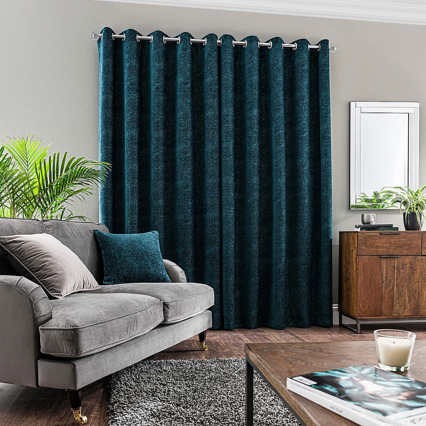 Chenille Geo Eyelet Curtains