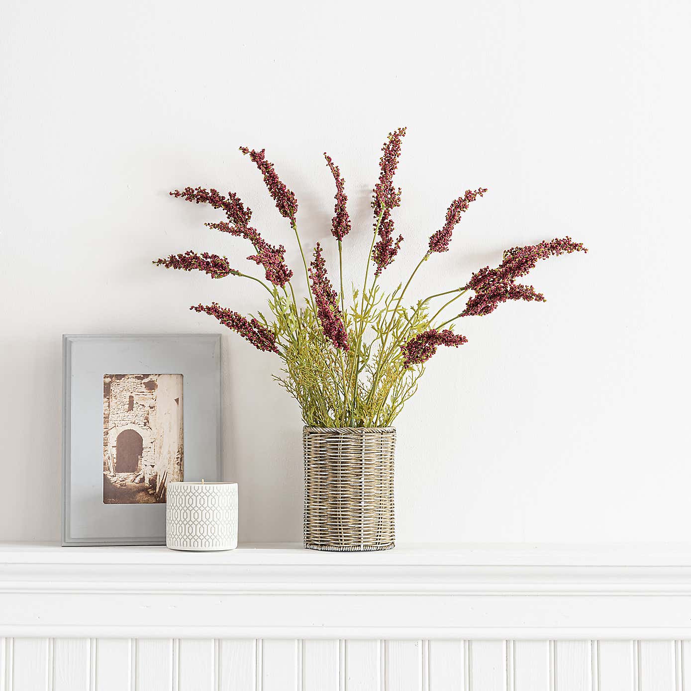 Artificial Lavender in Woven Plant Pot