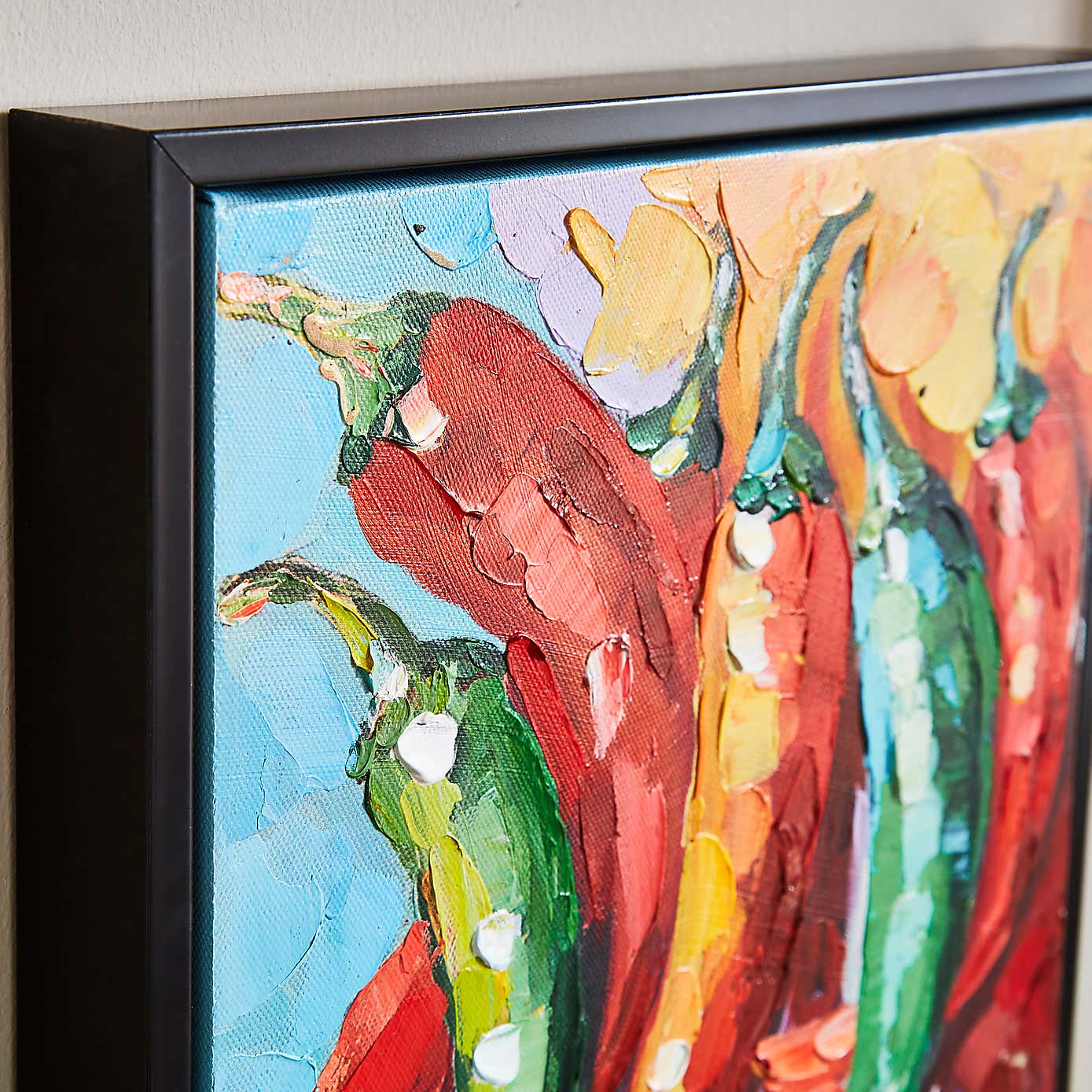 Set of 3 Chillies Hand Finished Framed Canvases