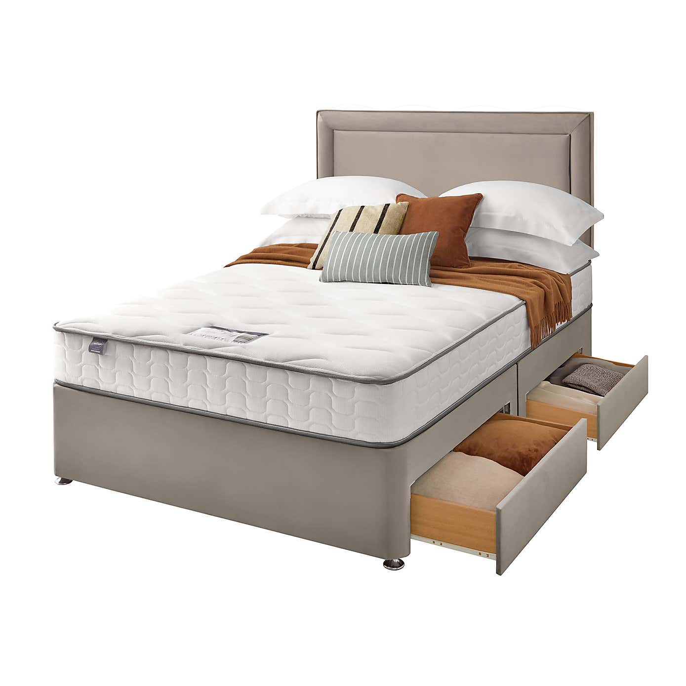 Silentnight 2 Drawer Divan Bed With Velvet Malvern Headboard