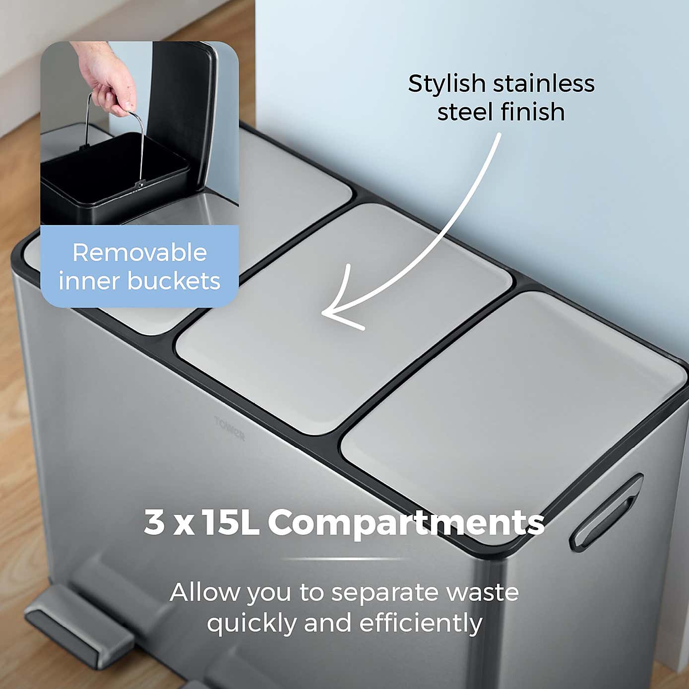 Tower 45L Recycling Pedal Bin