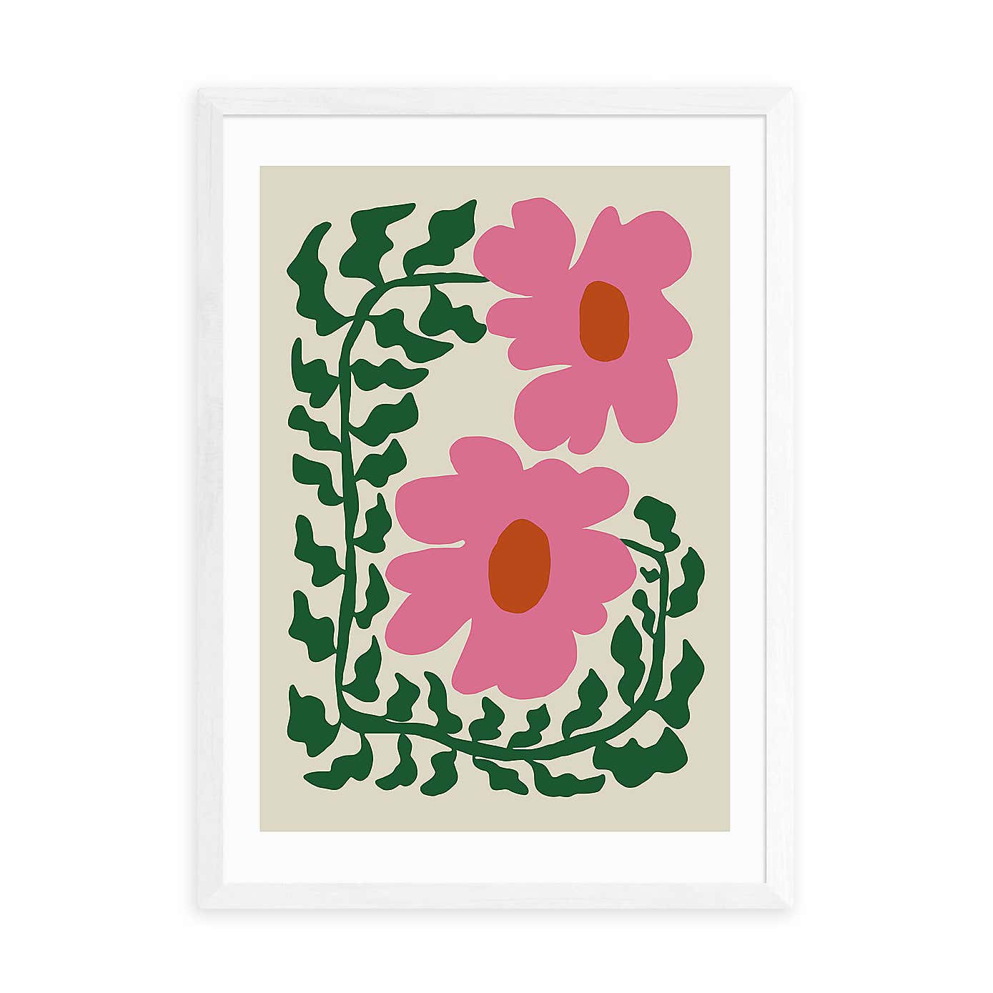 East End Prints Fun Fern And Pink Poppy Print by Miho Art Studio
