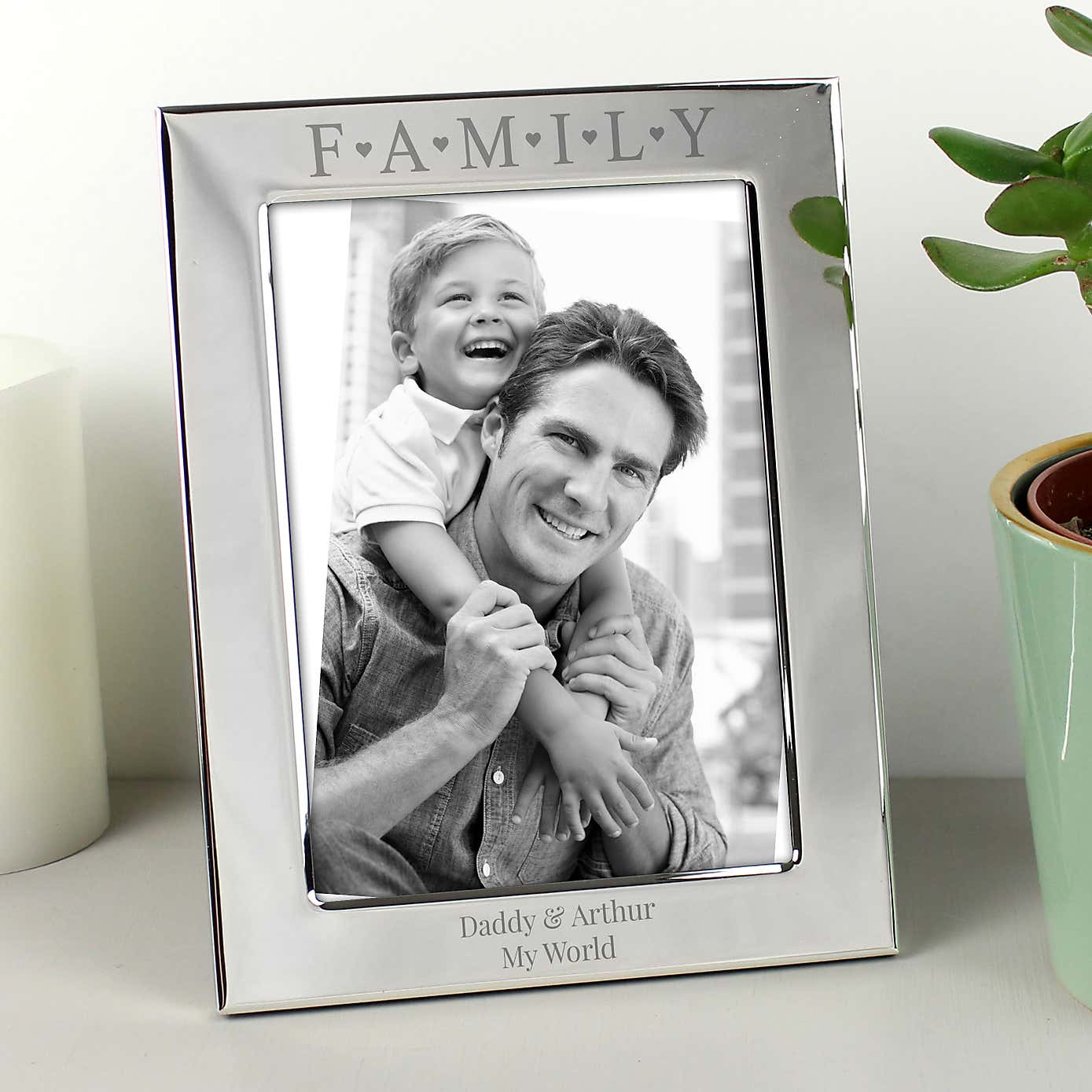 Personalised Silver Family and Hearts Portrait Photo Frame