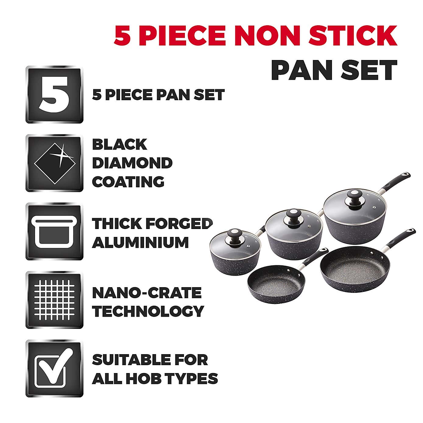 Tower Precision Non-Stick Aluminium 5 Piece Pan Set