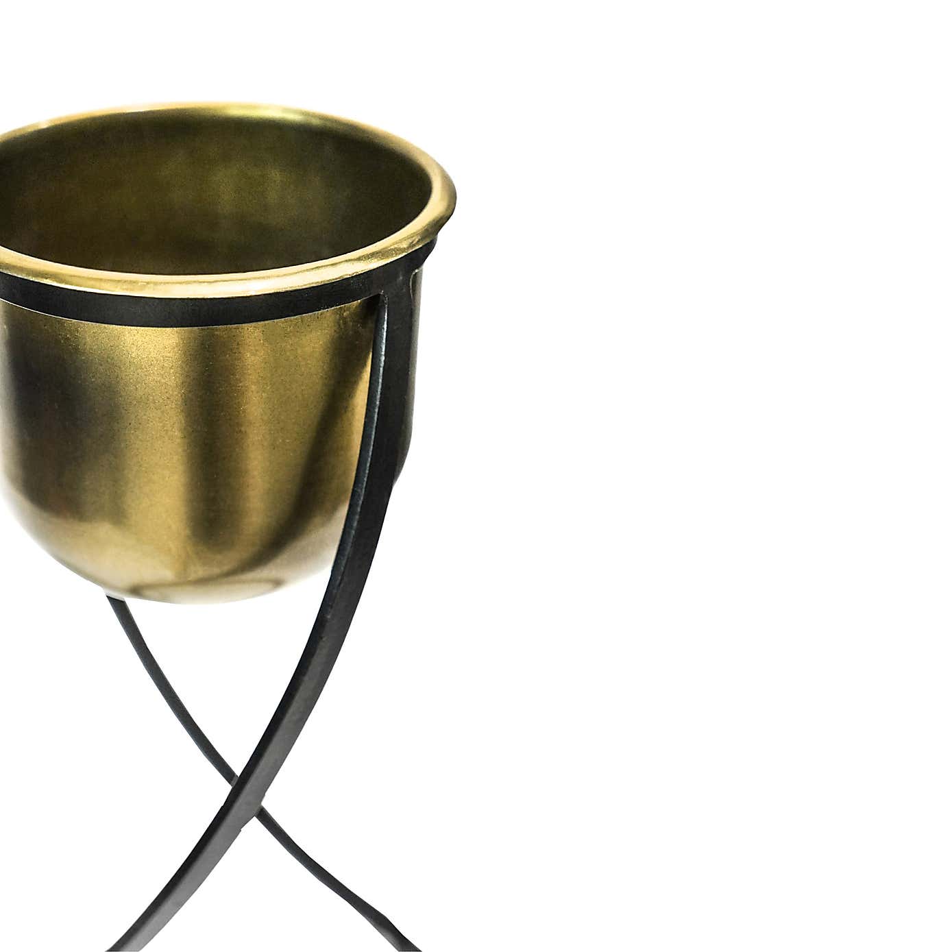 Kensington Brass Metal Round Plant Pot With Stand