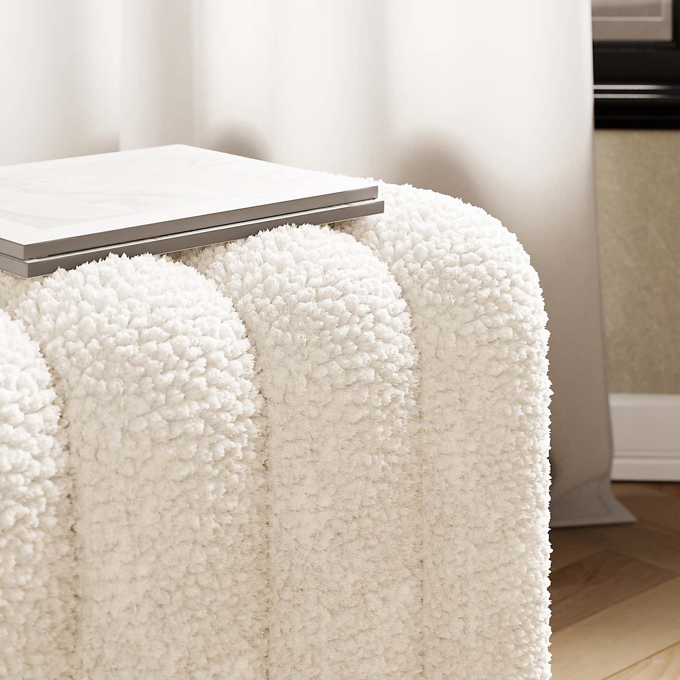 Pia Ribbed Sherpa Footstool