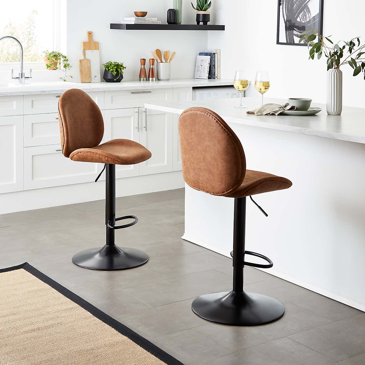Jayde Adjustable Bar Stool, Faux Leather