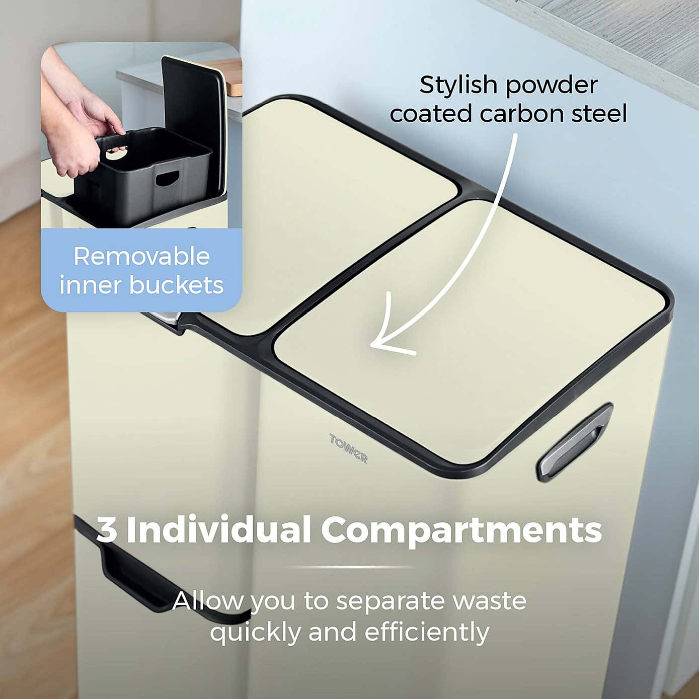 Tower 60L Recycling Pedal Bin with Drawer