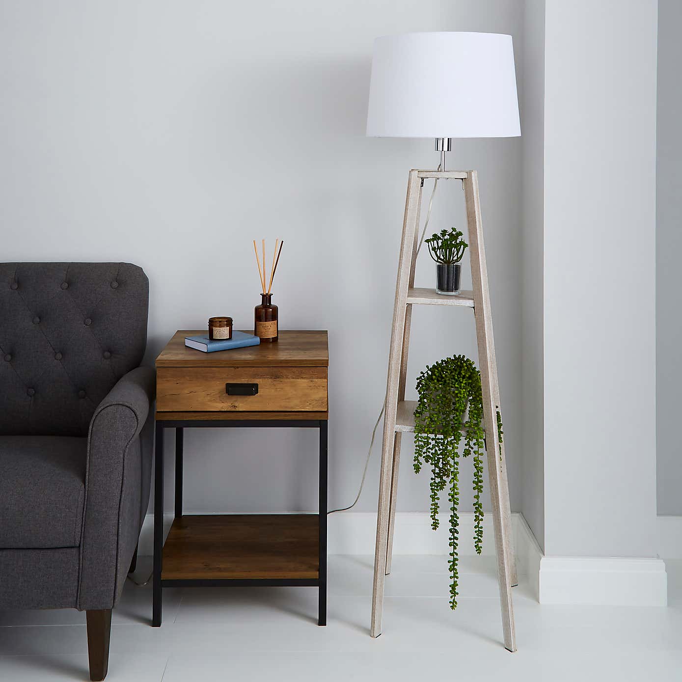 Beaumont Plant Stand WoodenFloor Lamp