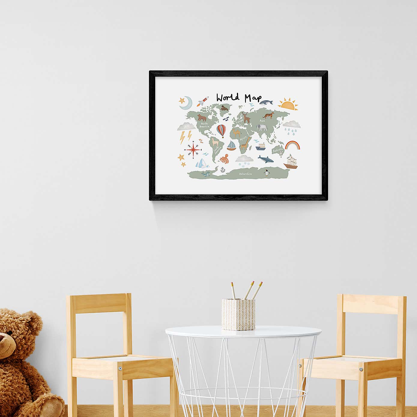 East End Prints World Map in Green Print