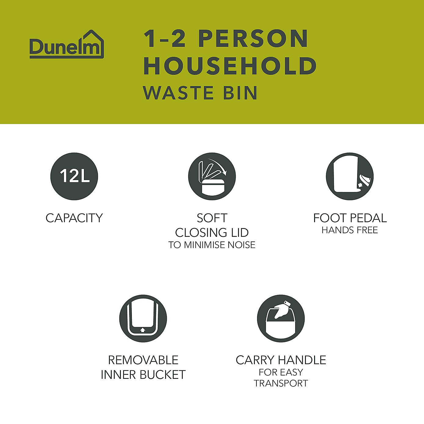 Matt Black 12 Litre Pedal Bin